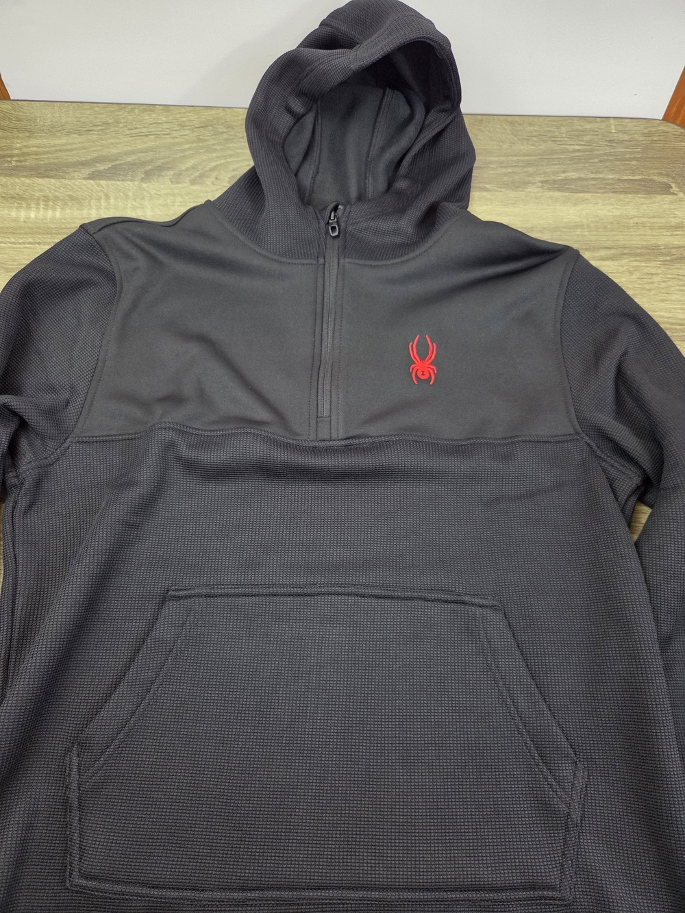 Spyder 1/4 Zip Pullover Hoodie Sweatshirt Men's Large Black Fleece Pockets